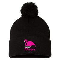 Wassup Flockers Funny Flamingo Pom Pom 12in Knit Beanie