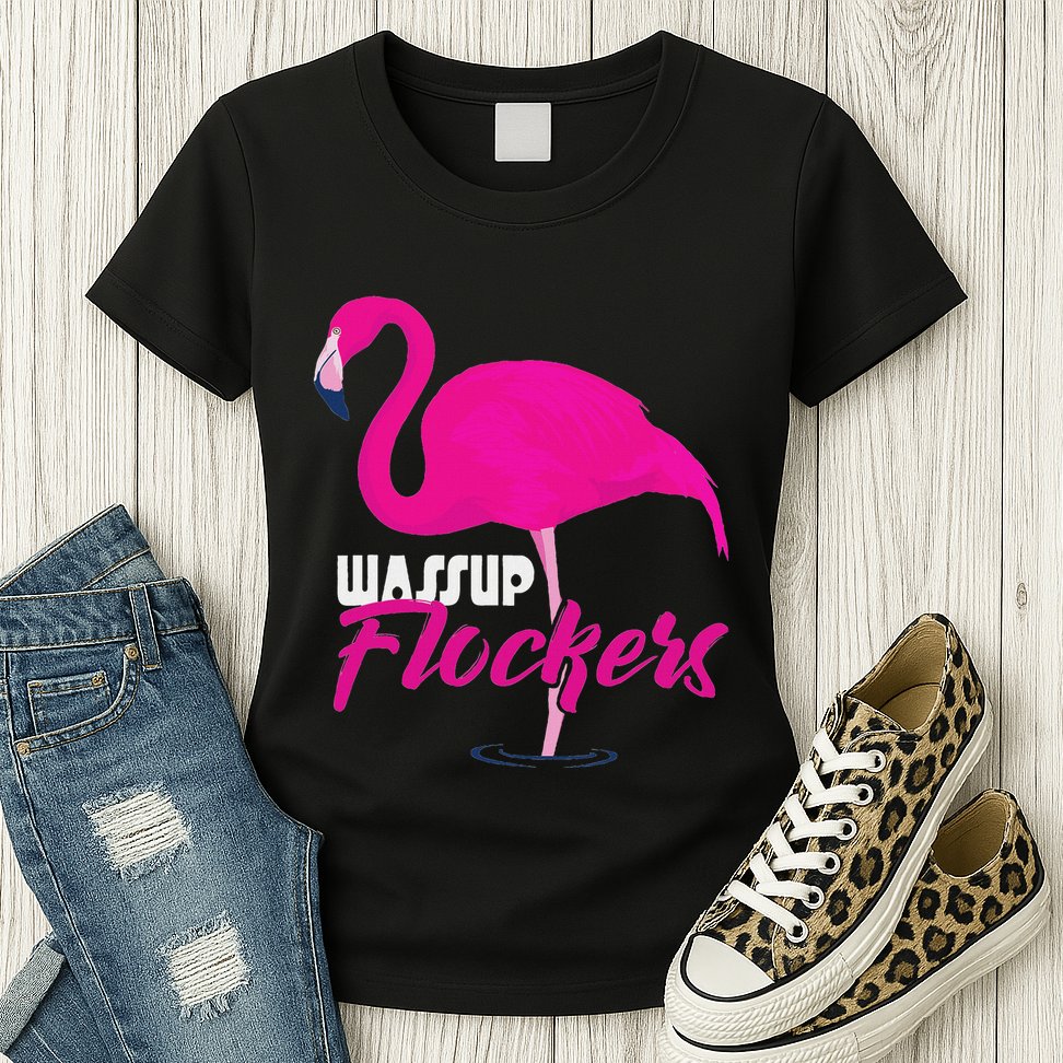 Wassup Flockers Funny Flamingo Womens T-Shirt