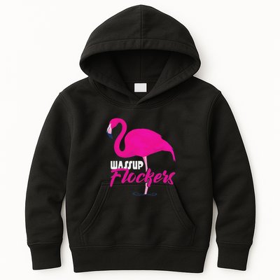 Wassup Flockers Funny Flamingo Kids Hoodie