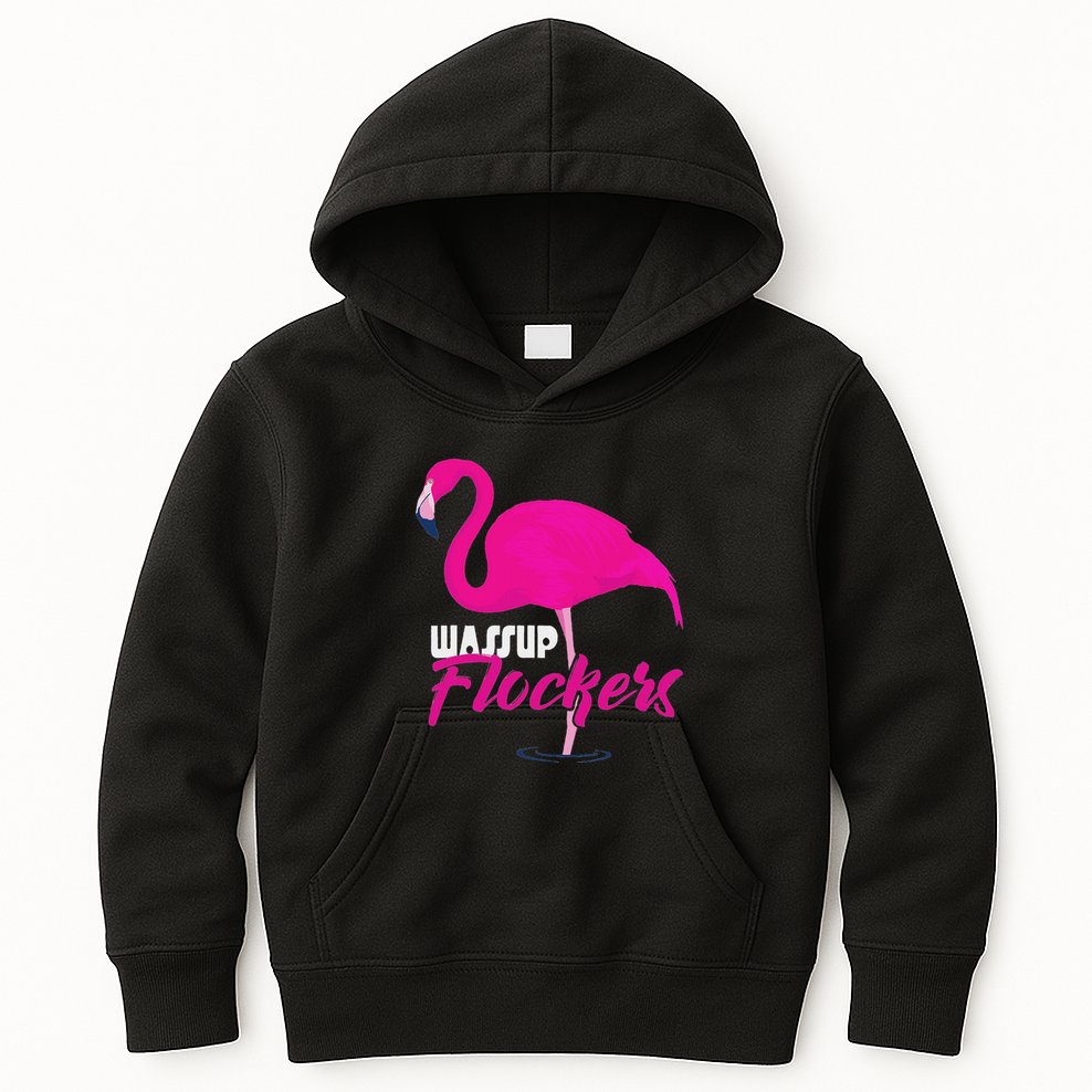 Wassup Flockers Funny Flamingo Kids Hoodie