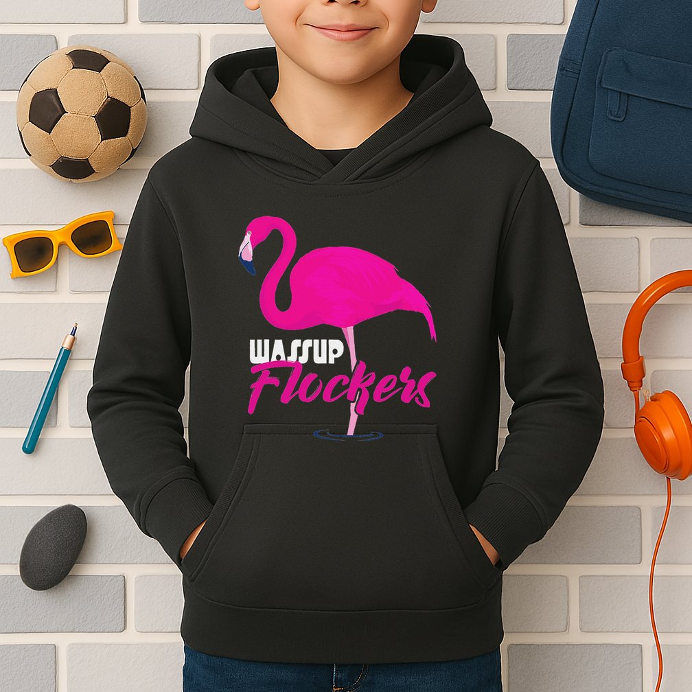 Wassup Flockers Funny Flamingo Kids Hoodie