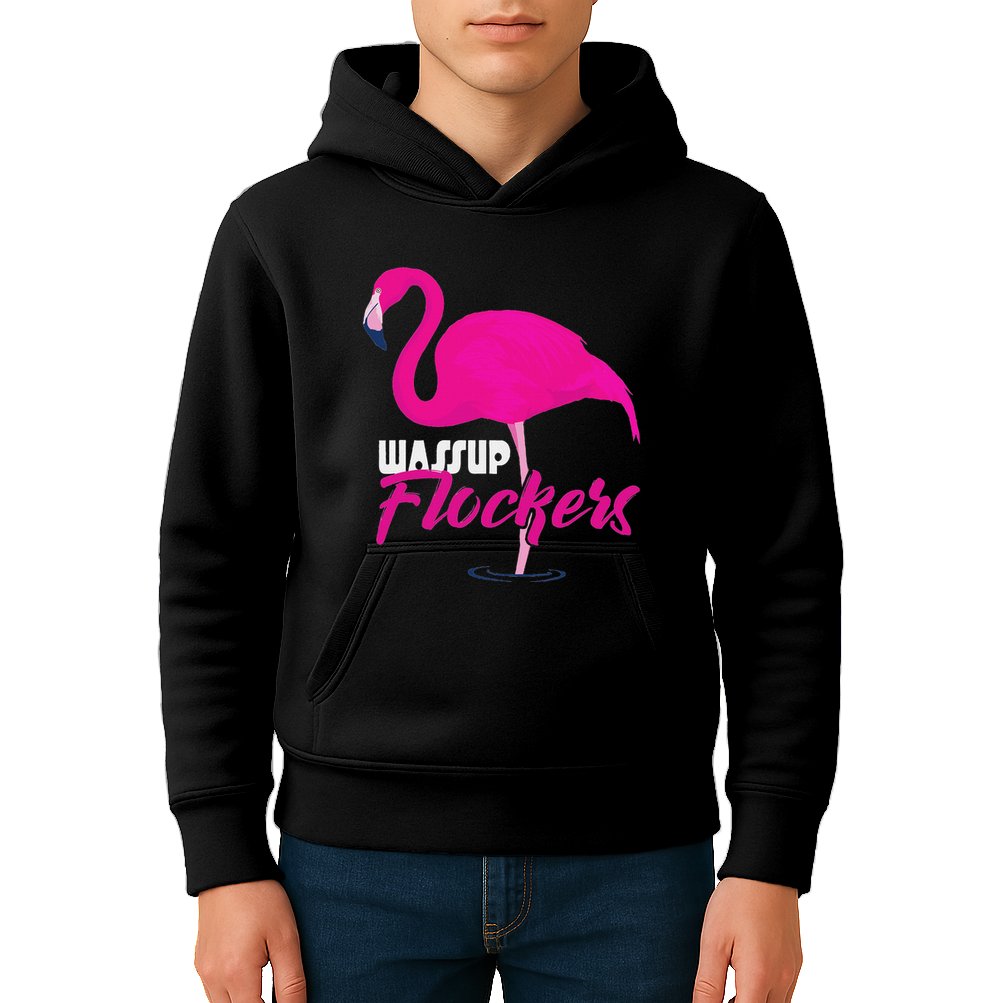 Wassup Flockers Funny Flamingo Kids Hoodie