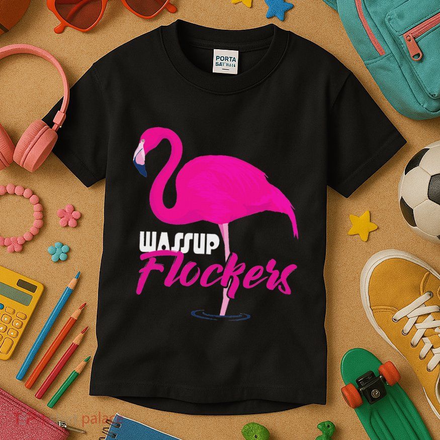 Wassup Flockers Funny Flamingo Kids T-Shirt