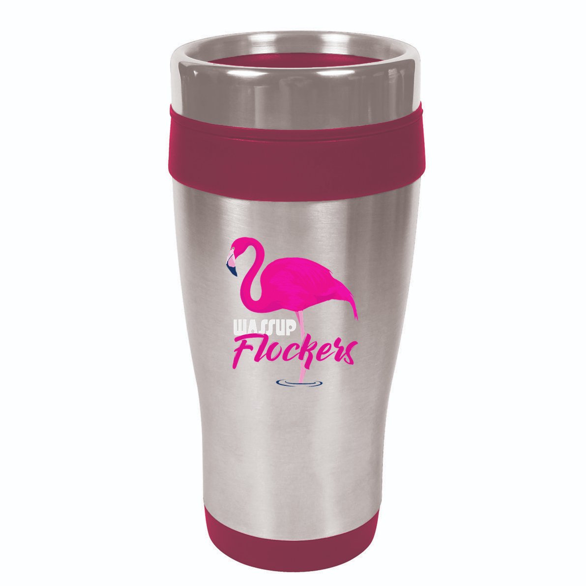 Wassup Flockers Funny Flamingo 16oz Travel Tumbler
