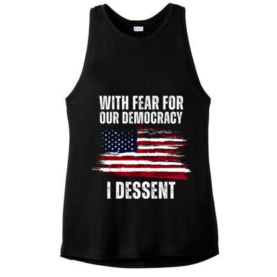 With Fear For Our Democracy I Dissent Usa Distressed Flag Ladies PosiCharge Tri-Blend Wicking Tank