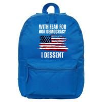 With Fear For Our Democracy I Dissent Usa Distressed Flag 16 in Basic Backpack