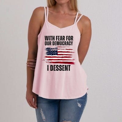 With Fear For Our Democracy I Dissent Usa Distressed Flag Women's Strappy Tank