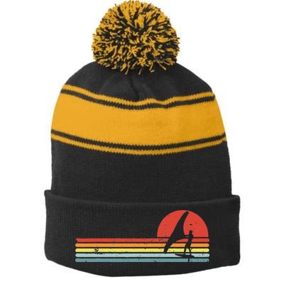 Wing Foiling Foil Surf Surfing Foiler Retro Vintage Surfer  Stripe Pom Pom Beanie