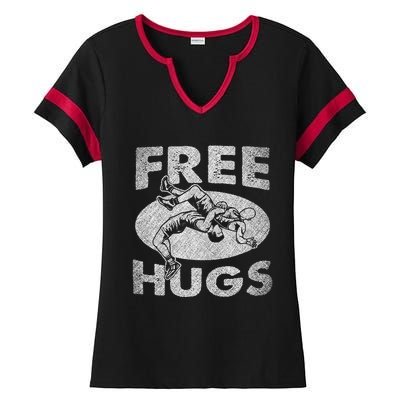 Wrestling Funny Free Hugs Wrestling Ladies Halftime Notch Neck Tee