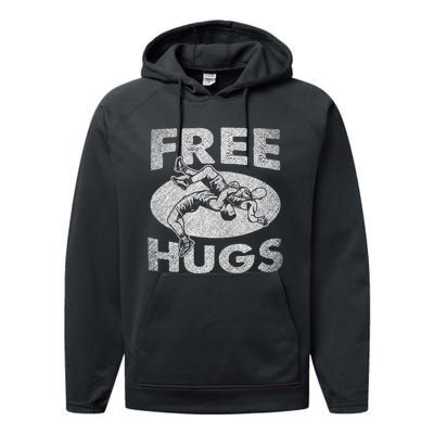 Wrestling Funny Free Hugs Wrestling Performance Fleece Hoodie