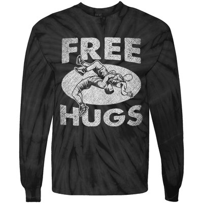 Wrestling Funny Free Hugs Wrestling Tie-Dye Long Sleeve Shirt