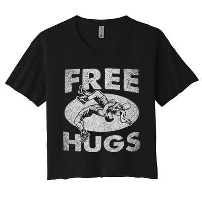 Wrestling Funny Free Hugs Wrestling Women's Crop Top Tee