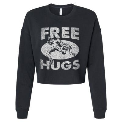 Wrestling Funny Free Hugs Wrestling Cropped Pullover Crew