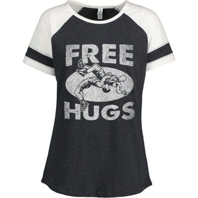 Wrestling Funny Free Hugs Wrestling Enza Ladies Jersey Colorblock Tee