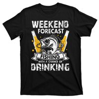 Weekend Forecast Fishing With Chance Drinking Cold Beer T-Shirt