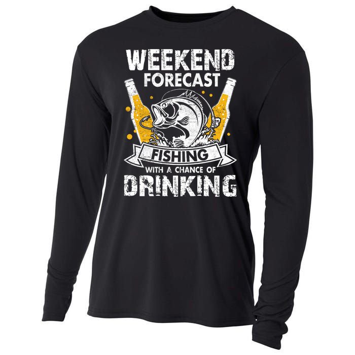 Weekend Forecast Fishing With Chance Drinking Cold Beer Cooling Performance Long Sleeve Crew