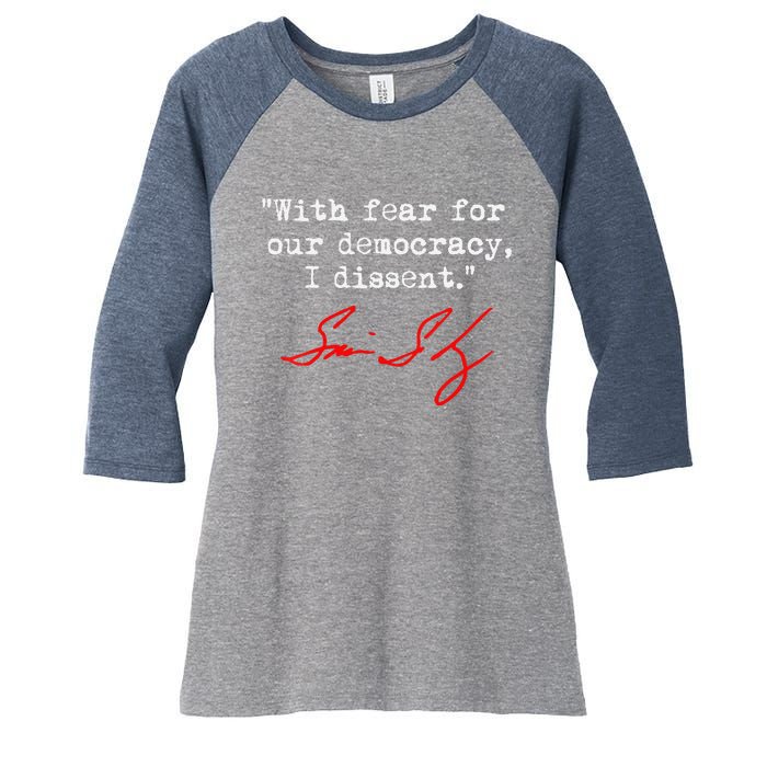 With Fear For Our Democracy I Dissent. Justice Sotomayor Women's Tri-Blend 3/4-Sleeve Raglan Shirt