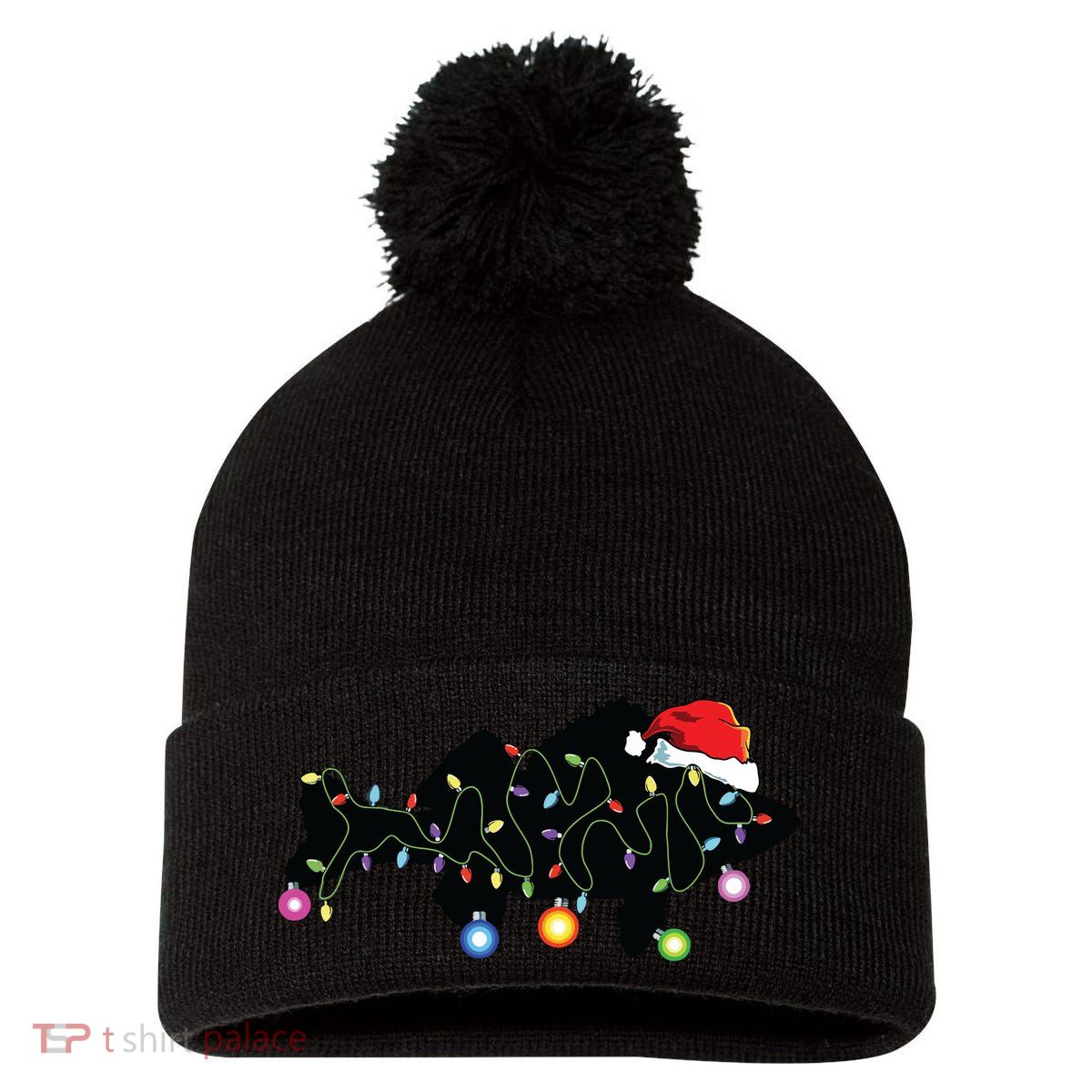 Walleye Fishing Funny Christmas Lights Fish Santa Hat Gift Pom Pom 12in Knit Beanie