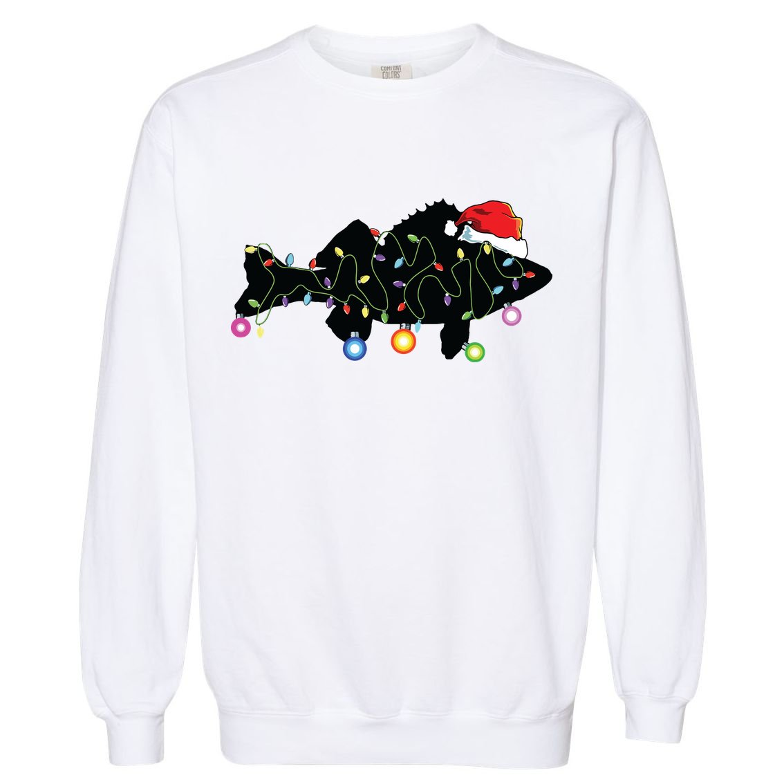 Walleye Fishing Funny Christmas Lights Fish Santa Hat Gift Garment-Dyed Sweatshirt