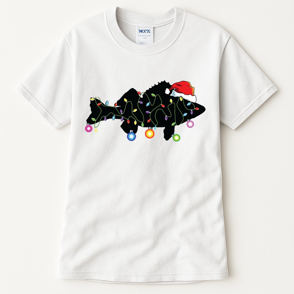 Walleye Fishing Funny Christmas Lights Fish Santa Hat Gift Tall T-Shirt