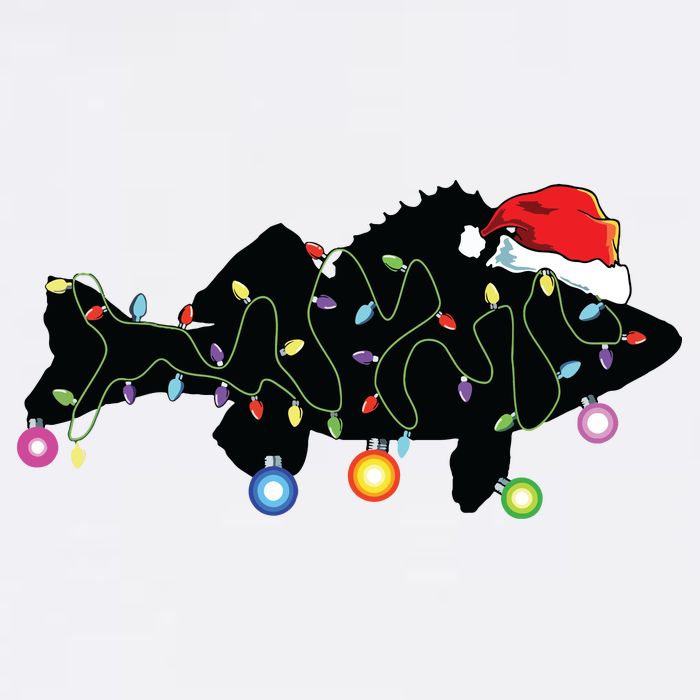 Walleye Fishing Funny Christmas Lights Fish Santa Hat Gift Tall T-Shirt
