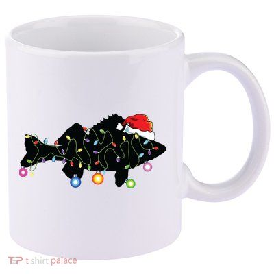 Walleye Fishing Funny Christmas Lights Fish Santa Hat Gift 11oz C Handle Ceramic Mug