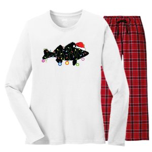 Walleye Fishing Funny Christmas Lights Fish Santa Hat Gift Women's Long Sleeve Flannel Pajama Set 