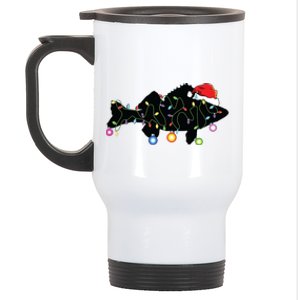 Walleye Fishing Funny Christmas Lights Fish Santa Hat Gift Stainless Steel Travel Mug