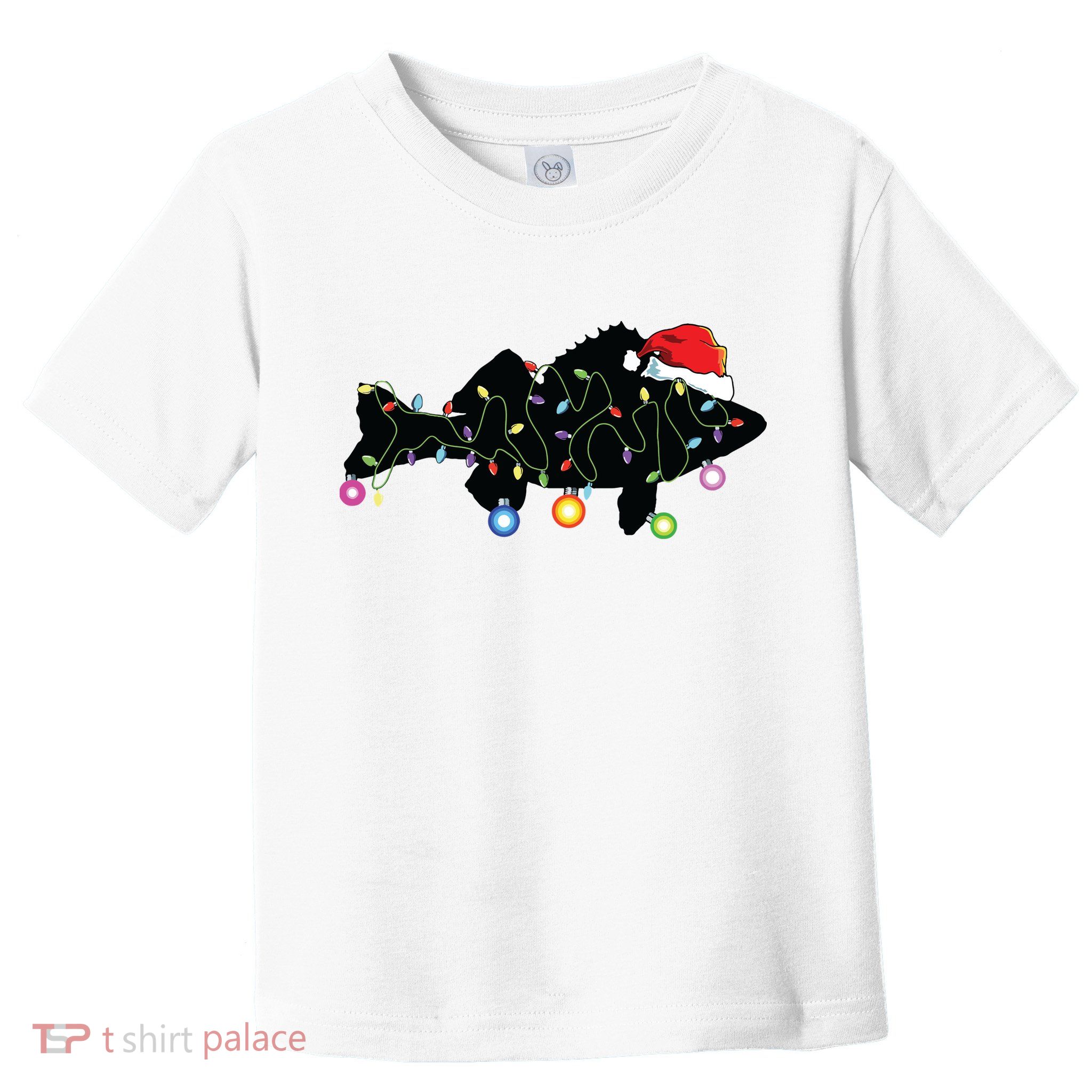 Walleye Fishing Funny Christmas Lights Fish Santa Hat Gift Toddler T-Shirt