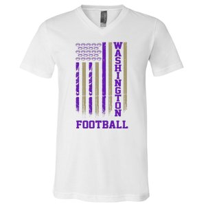 Washington Football Fan American Flag V-Neck T-Shirt