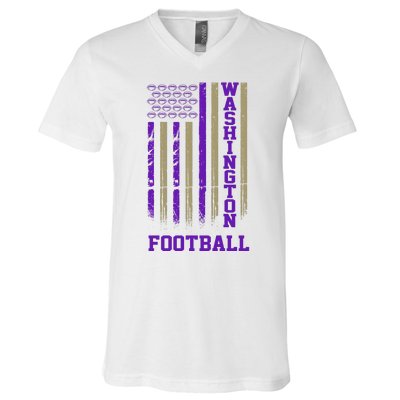 Washington Football Fan American Flag V-Neck T-Shirt