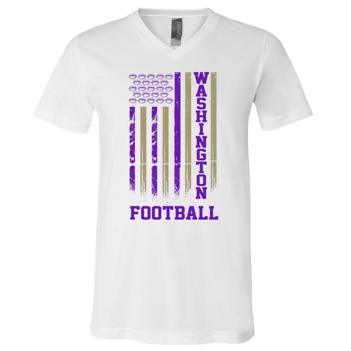 Washington Football Fan American Flag V-Neck T-Shirt