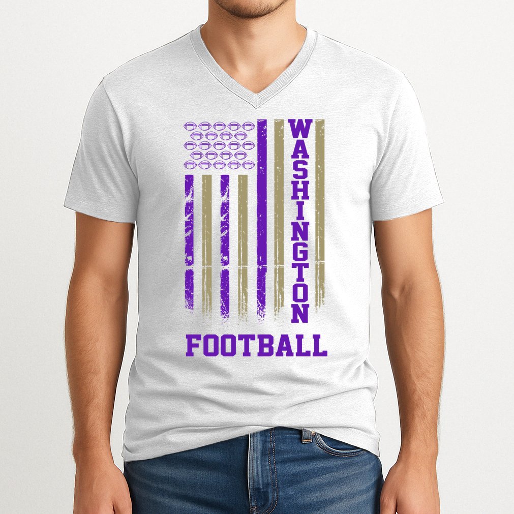 Washington Football Fan American Flag V-Neck T-Shirt