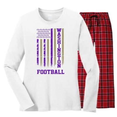 Washington Football Fan American Flag Women's Long Sleeve Flannel Pajama Set 