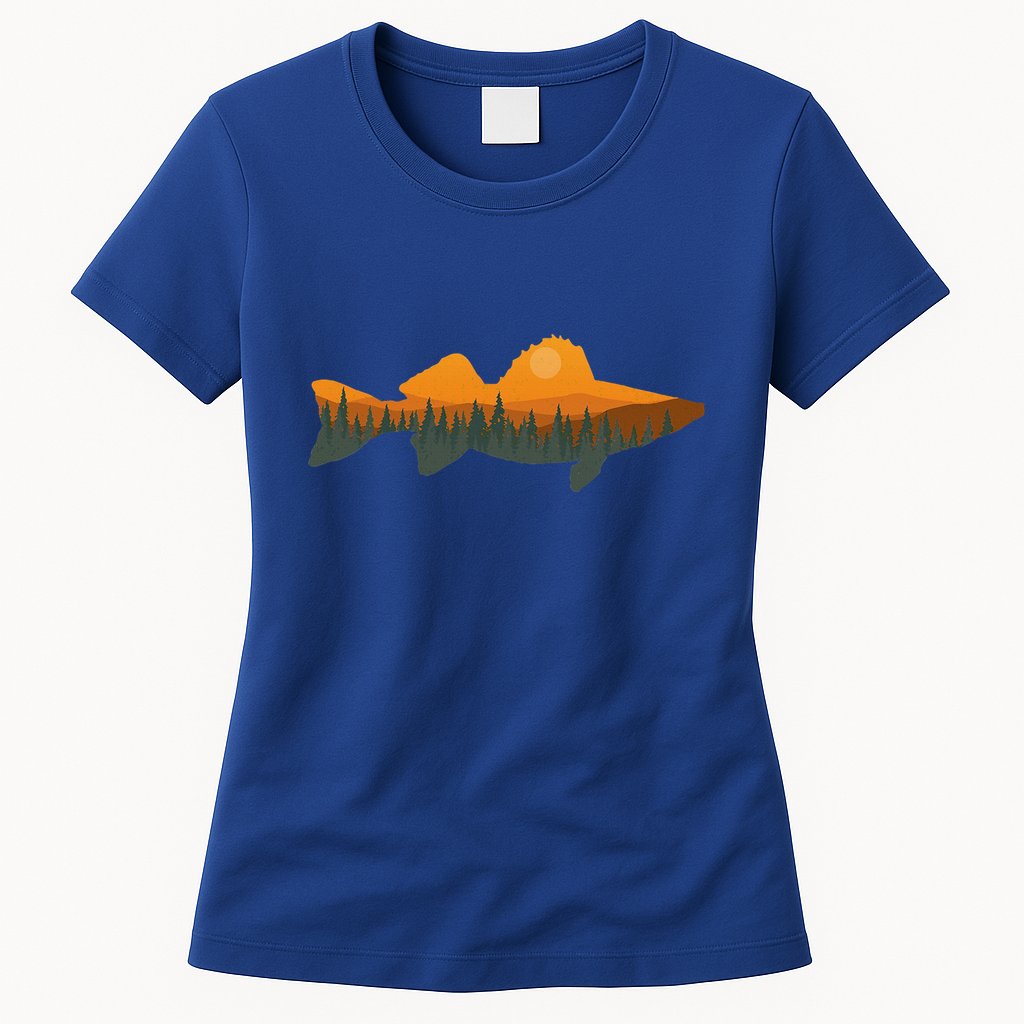 Walleye Fishing Forest Nature Wildlife Fisherman Womens T-Shirt