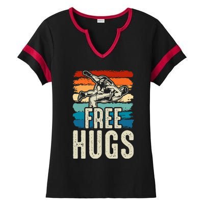 Wrestling Funny Free Hugs Wrestling Ladies Halftime Notch Neck Tee