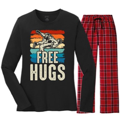 Wrestling Funny Free Hugs Wrestling Women's Long Sleeve Flannel Pajama Set 