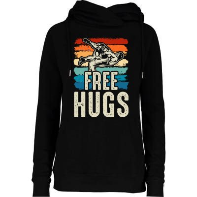 Wrestling Funny Free Hugs Wrestling Womens Funnel Neck Pullover Hood