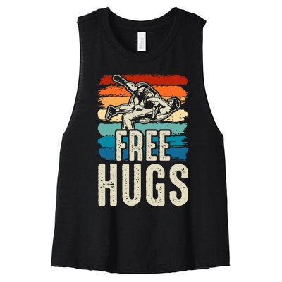 Wrestling Funny Free Hugs Wrestling Women's Racerback Cropped Tank