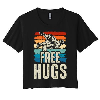 Wrestling Funny Free Hugs Wrestling Women's Crop Top Tee