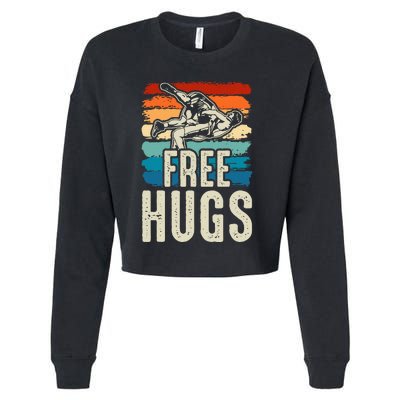 Wrestling Funny Free Hugs Wrestling Cropped Pullover Crew