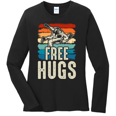 Wrestling Funny Free Hugs Wrestling Ladies Long Sleeve Shirt