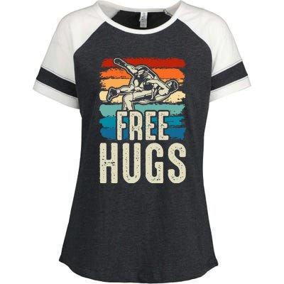 Wrestling Funny Free Hugs Wrestling Enza Ladies Jersey Colorblock Tee