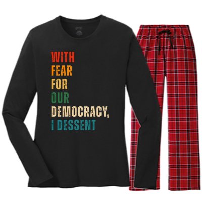 With Fear For Our Democracy I Dissent Vintage Women's Long Sleeve Flannel Pajama Set 