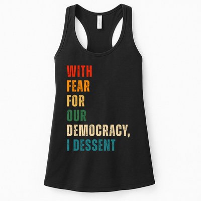 With Fear For Our Democracy I Dissent Vintage Womens Tank Top