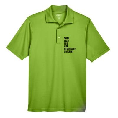 With Fear For Our Democracy I Dissent Quote Men's Origin Performance Pique Polo