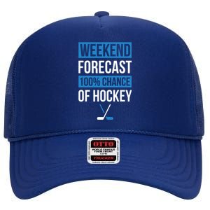 Weekend Forecast Funny Hockey, Hockey Player Gift Tee High Crown Mesh Back Trucker Hat