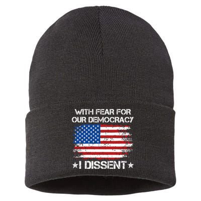 With Fear For Our Democracy I Dissent Funny Immunity Quote Sustainable Knit Beanie