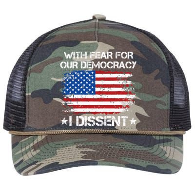 With Fear For Our Democracy I Dissent Funny Immunity Quote Retro Rope Trucker Hat Cap