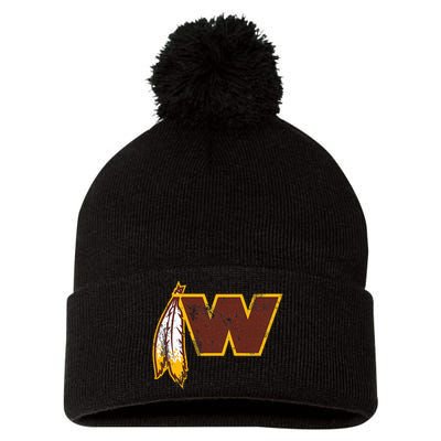 W.A.S.H.I.N.G.T.O.N Football Feather Washington D.C. Football Pom Pom 12in Knit Beanie